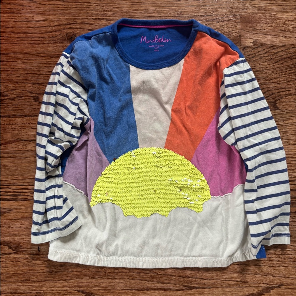 Mini Boden Colorful Striped Interactive Kids Long Sleeve Tshirt